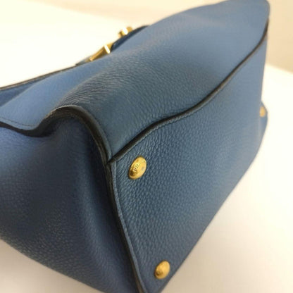 PRADA Hand Shoulder Bag Tote Purse 2way Leather Blue Authentic