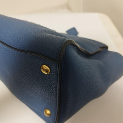 PRADA Hand Shoulder Bag Tote Purse 2way Leather Blue Authentic