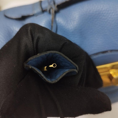 PRADA Hand Shoulder Bag Tote Purse 2way Leather Blue Authentic