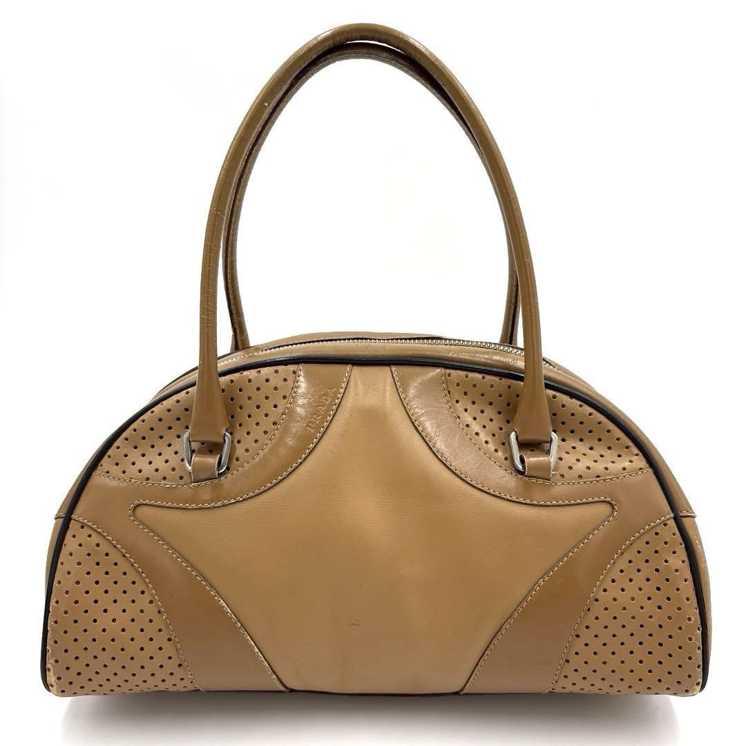 PRADA Hand Bag Tote Purse Mini Boston Bag Leather Brown Authentic