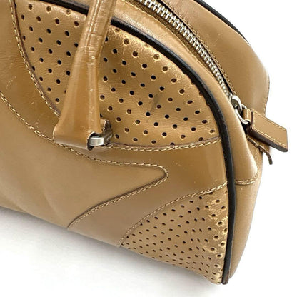 PRADA Hand Bag Tote Purse Mini Boston Bag Leather Brown Authentic