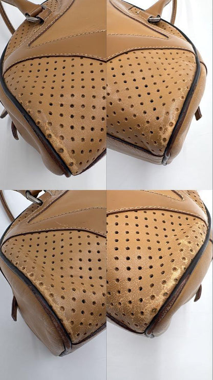 PRADA Hand Bag Tote Purse Mini Boston Bag Leather Brown Authentic