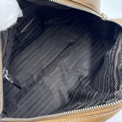 PRADA Hand Bag Tote Purse Mini Boston Bag Leather Brown Authentic