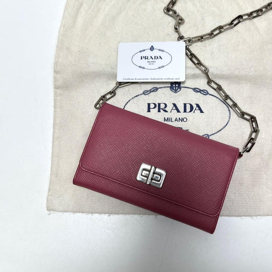 PRADA Shoulder Bag Purse Chain Wallet Leather Pink Authentic