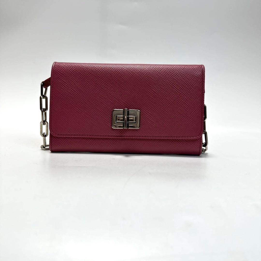 PRADA Shoulder Bag Purse Chain Wallet Leather Pink Authentic