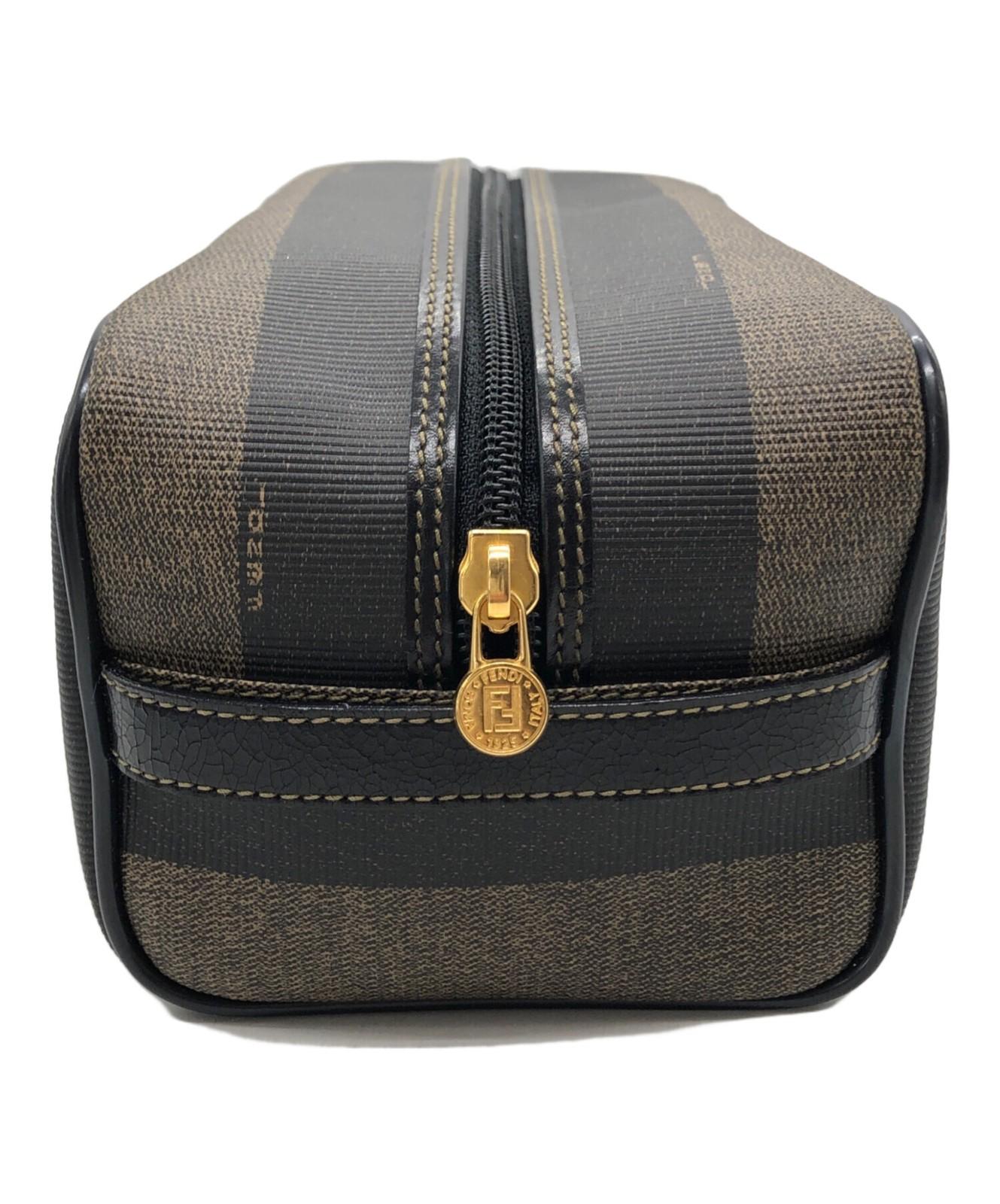 FENDI Clutch Bag Second Bag Pecan Brown Black Authentic