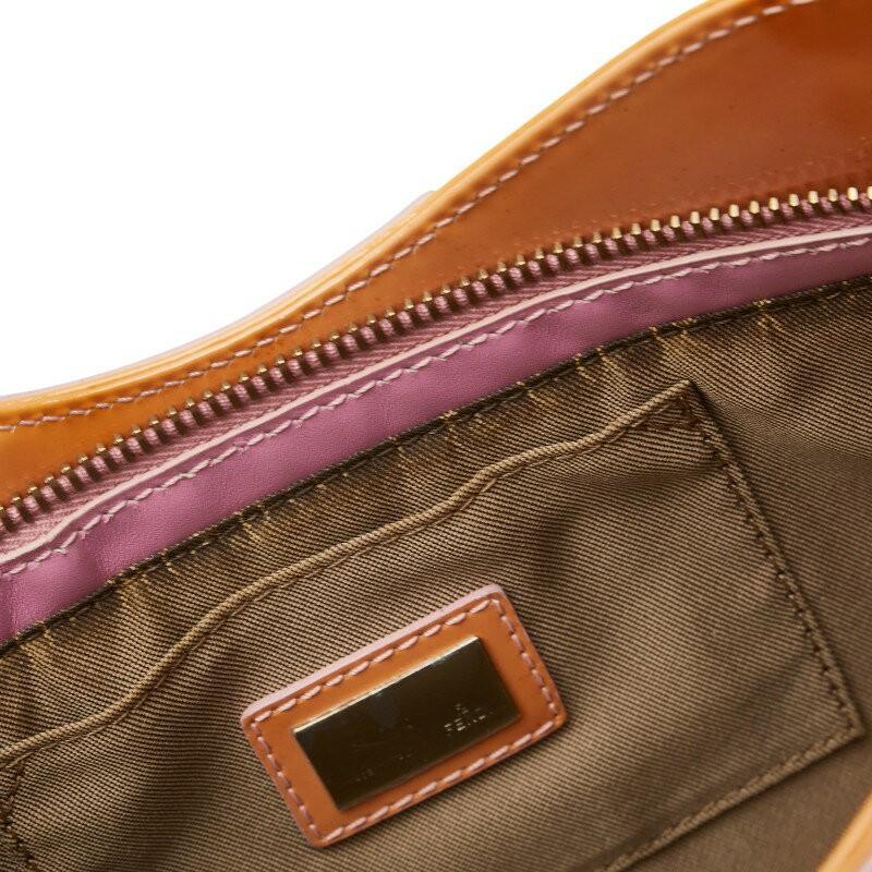 FENDI Hand Shoulder Bag Tote Purse Patent Leather Orange Authentic