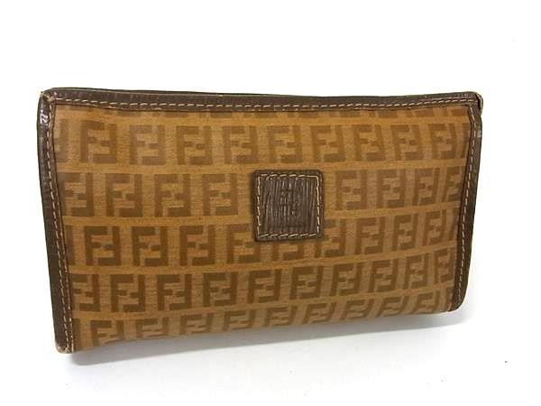 FENDI Clutch Bag Second Bag FF Zucca Coated Canvas Brown Authentic
