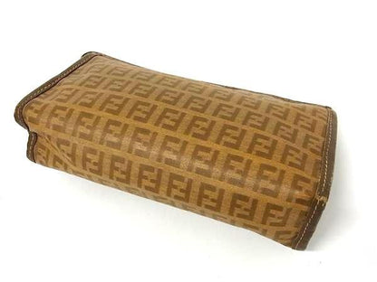 FENDI Clutch Bag Second Bag FF Zucca Coated Canvas Brown Authentic