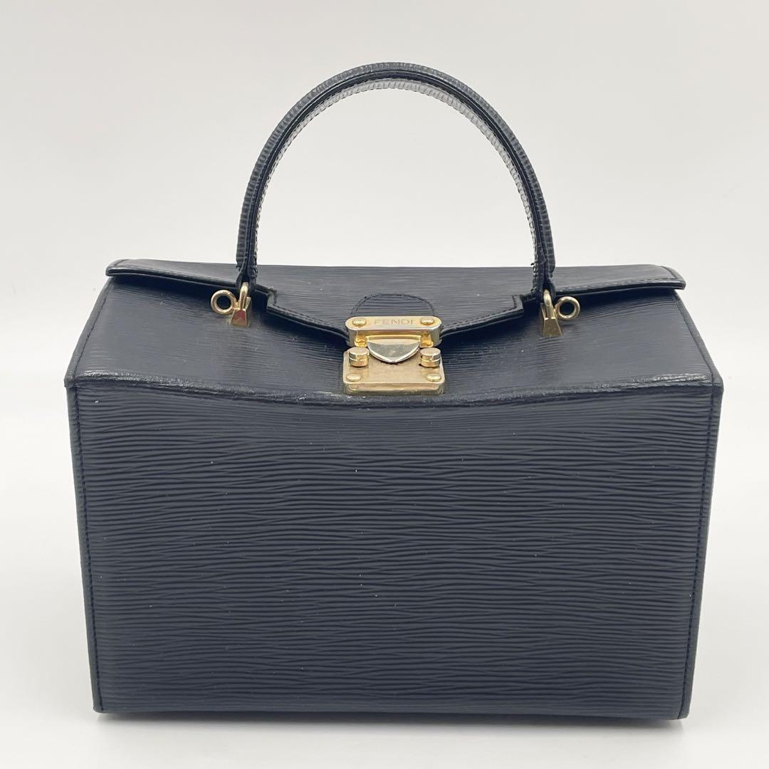 FENDI Vanity Bag Hand Shoulder Bag Tote Purse 2way Leather Black Authentic
