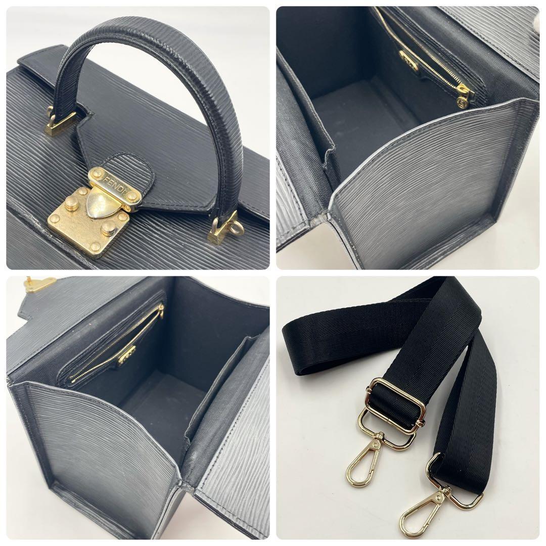 FENDI Vanity Bag Hand Shoulder Bag Tote Purse 2way Leather Black Authentic