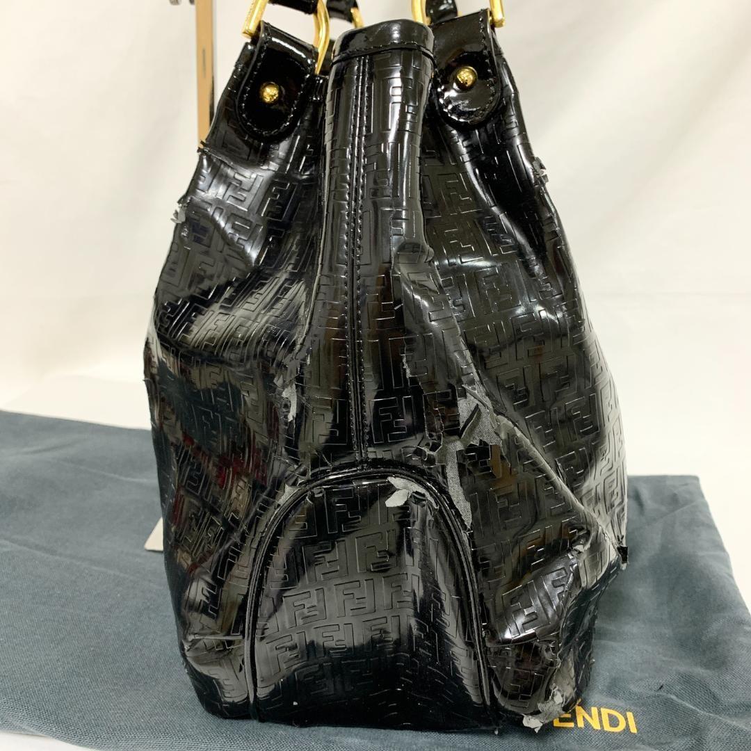 FENDI Hand Shoulder Bag Tote Purse FF Zucca Black Authentic