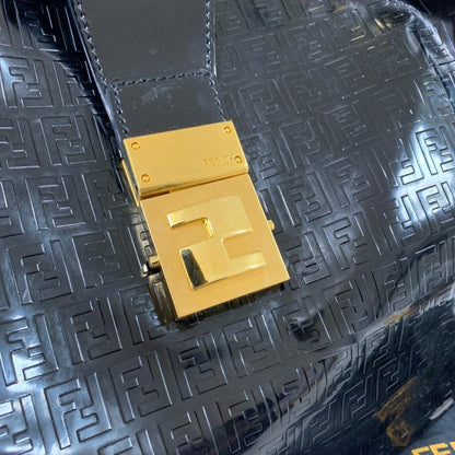 FENDI Hand Shoulder Bag Tote Purse FF Zucca Black Authentic