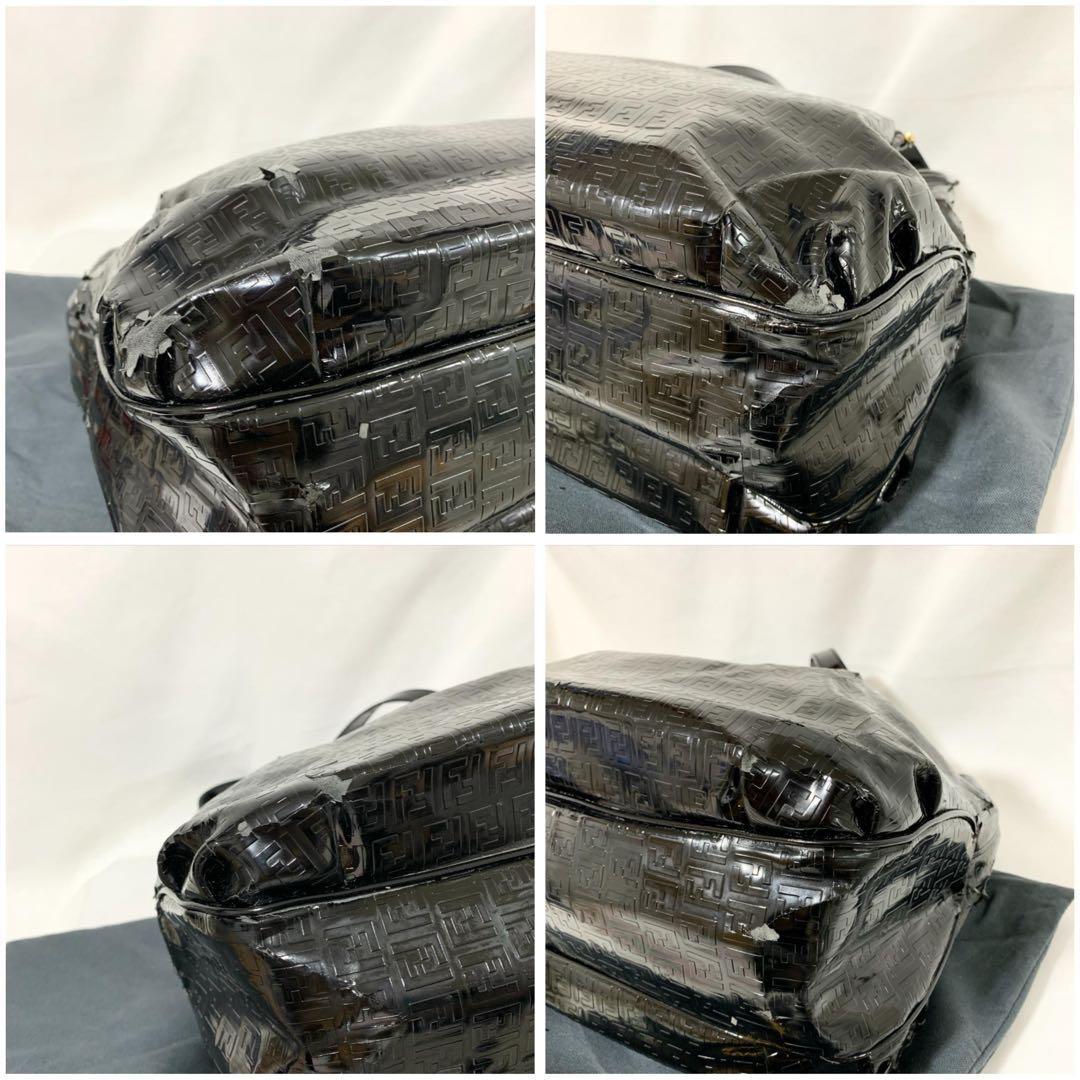 FENDI Hand Shoulder Bag Tote Purse FF Zucca Black Authentic