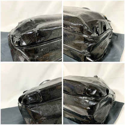 FENDI Hand Shoulder Bag Tote Purse FF Zucca Black Authentic