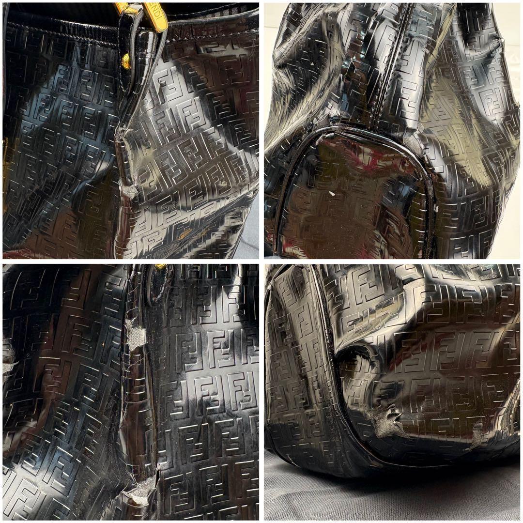 FENDI Hand Shoulder Bag Tote Purse FF Zucca Black Authentic