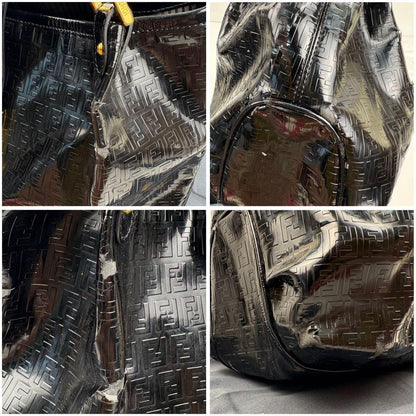 FENDI Hand Shoulder Bag Tote Purse FF Zucca Black Authentic