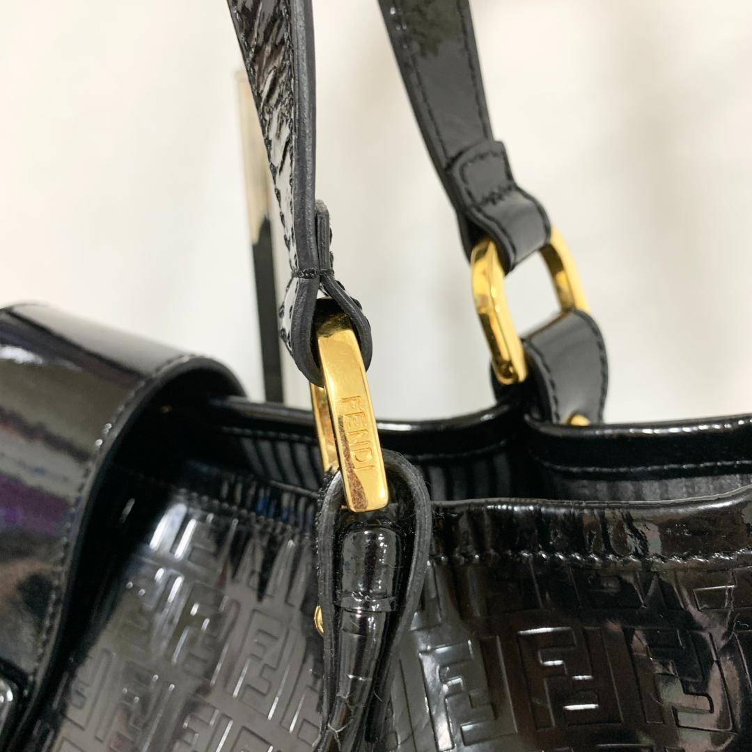 FENDI Hand Shoulder Bag Tote Purse FF Zucca Black Authentic