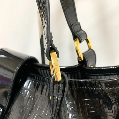 FENDI Hand Shoulder Bag Tote Purse FF Zucca Black Authentic