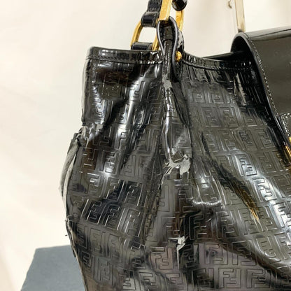 FENDI Hand Shoulder Bag Tote Purse FF Zucca Black Authentic