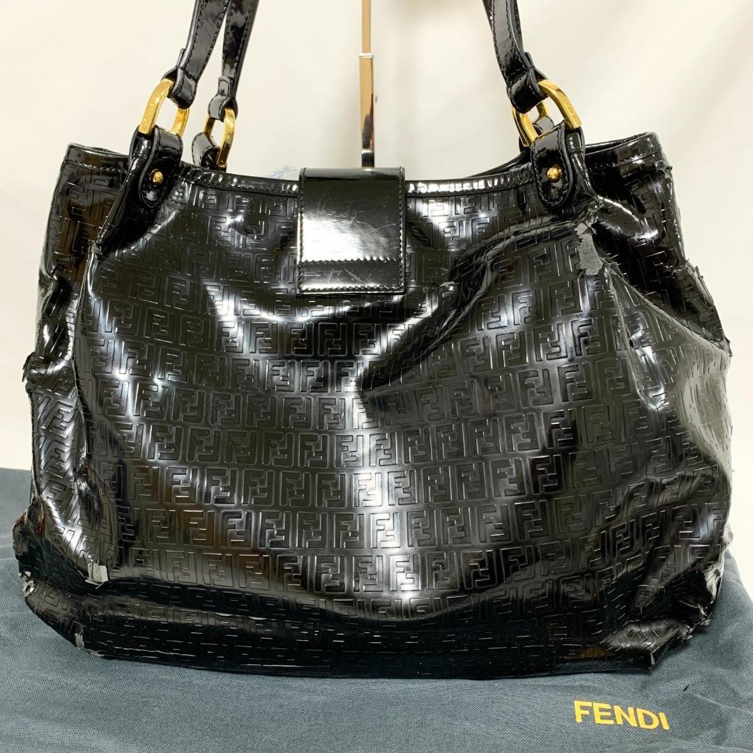 FENDI Hand Shoulder Bag Tote Purse FF Zucca Black Authentic