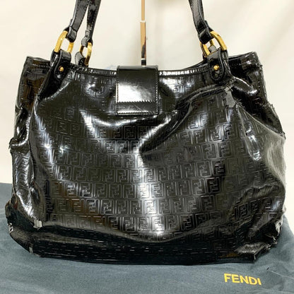 FENDI Hand Shoulder Bag Tote Purse FF Zucca Black Authentic