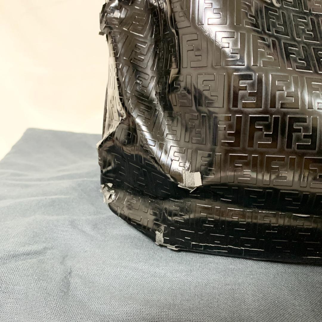 FENDI Hand Shoulder Bag Tote Purse FF Zucca Black Authentic