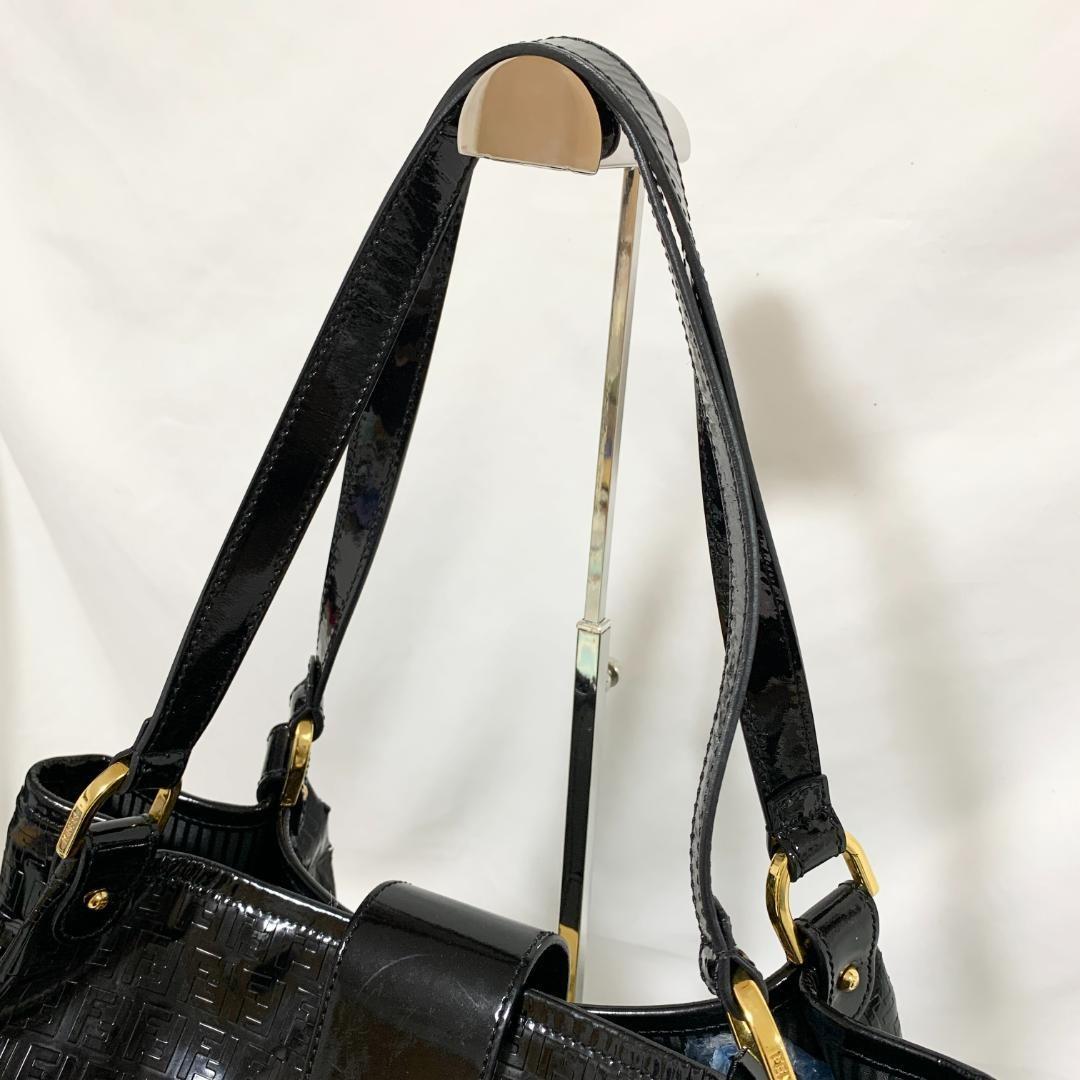FENDI Hand Shoulder Bag Tote Purse FF Zucca Black Authentic