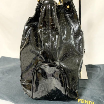 FENDI Hand Shoulder Bag Tote Purse FF Zucca Black Authentic