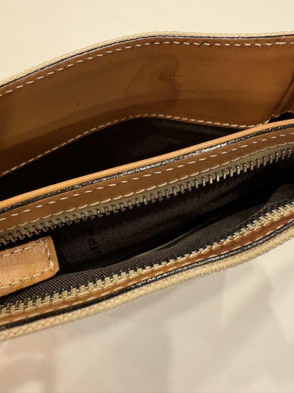 FENDI Shoulder Bag Purse FF Canvas Leather Off White Brown Beige Authentic