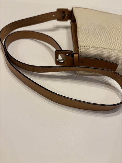 FENDI Shoulder Bag Purse FF Canvas Leather Off White Brown Beige Authentic