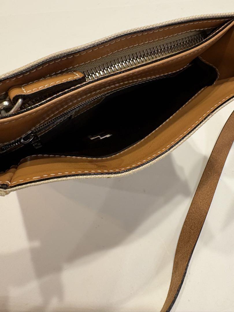 FENDI Shoulder Bag Purse FF Canvas Leather Off White Brown Beige Authentic