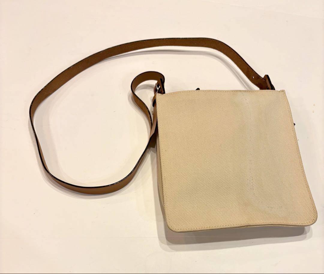 FENDI Shoulder Bag Purse FF Canvas Leather Off White Brown Beige Authentic