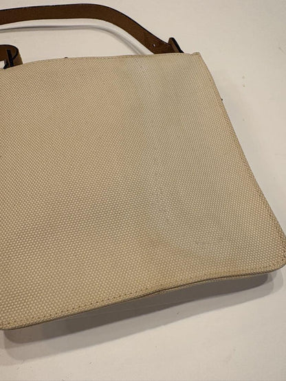 FENDI Shoulder Bag Purse FF Canvas Leather Off White Brown Beige Authentic