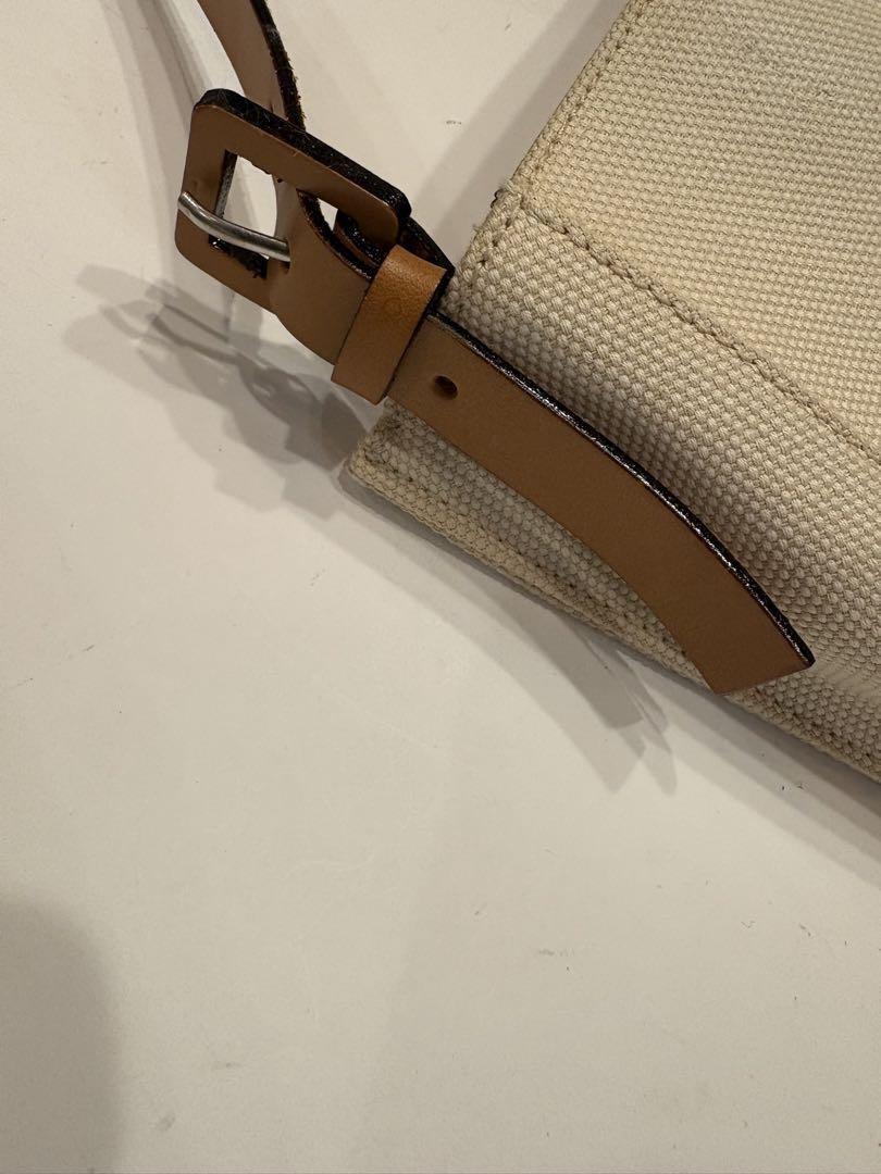 FENDI Shoulder Bag Purse FF Canvas Leather Off White Brown Beige Authentic