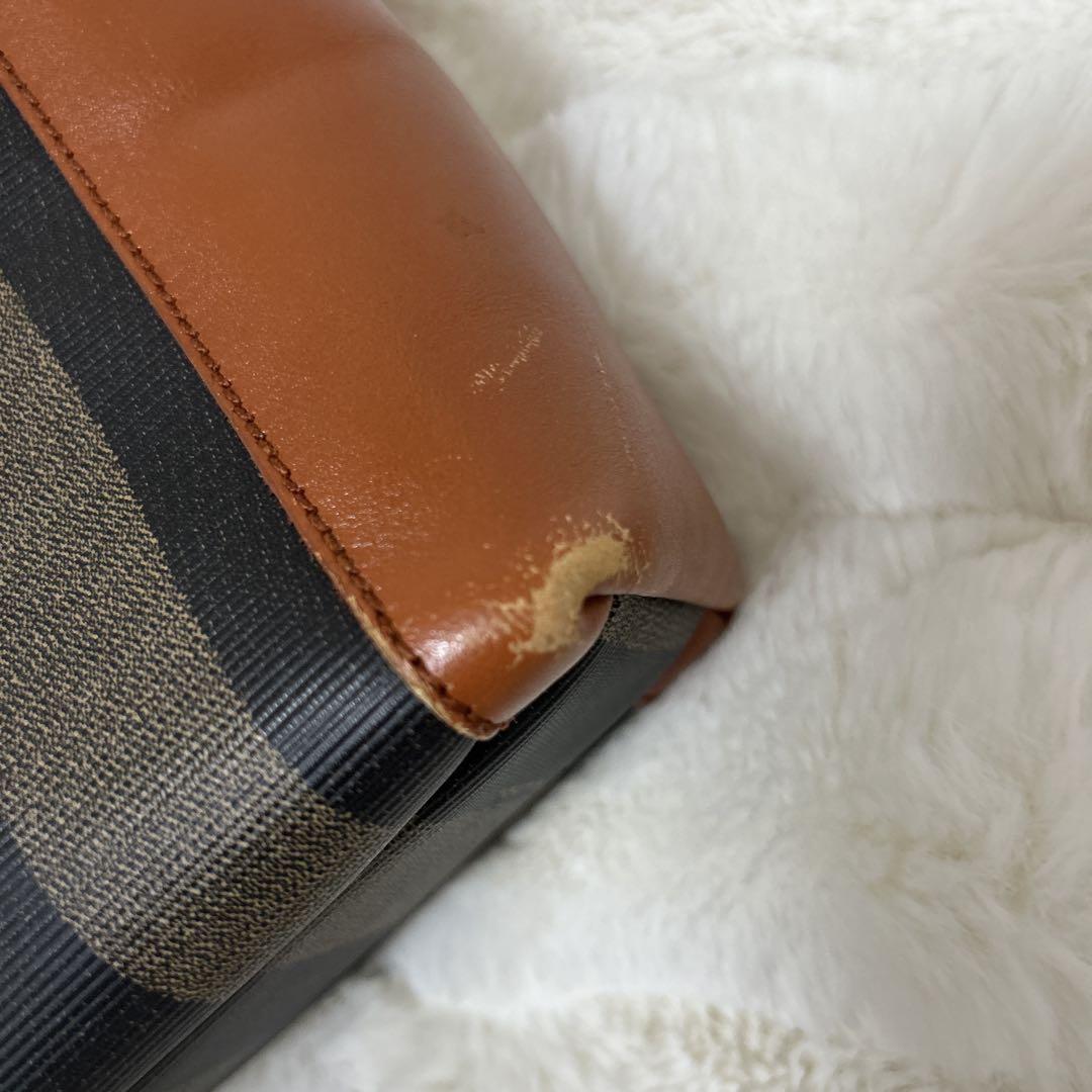 FENDI Shoulder Bag Purse FF Pecan Canvas Leather Brown Black Authentic