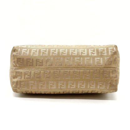 FENDI Hand Bag Tote Purse FF Zucchino Canvas Leather Beige Authentic