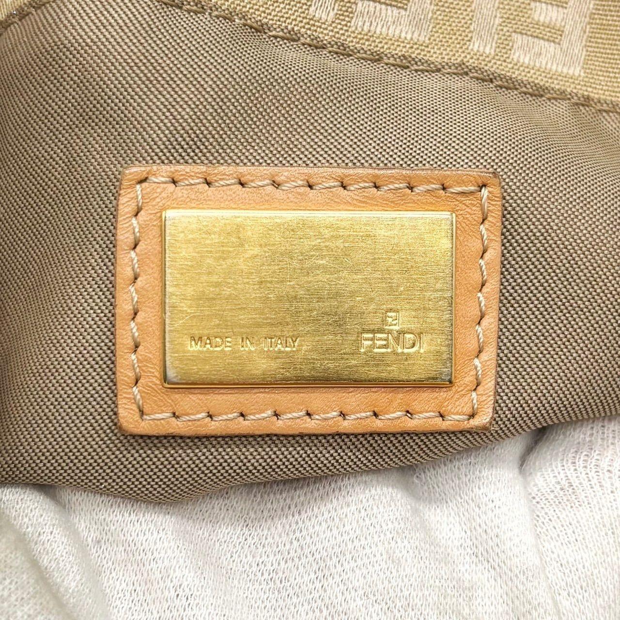 FENDI Hand Bag Tote Purse FF Zucchino Canvas Leather Beige Authentic