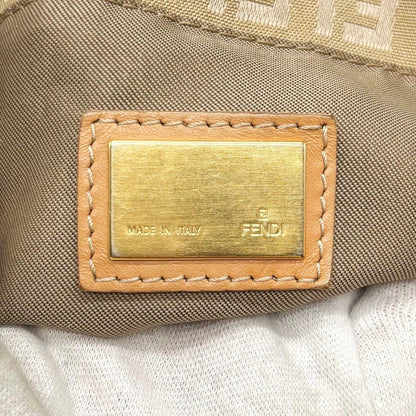 FENDI Hand Bag Tote Purse FF Zucchino Canvas Leather Beige Authentic