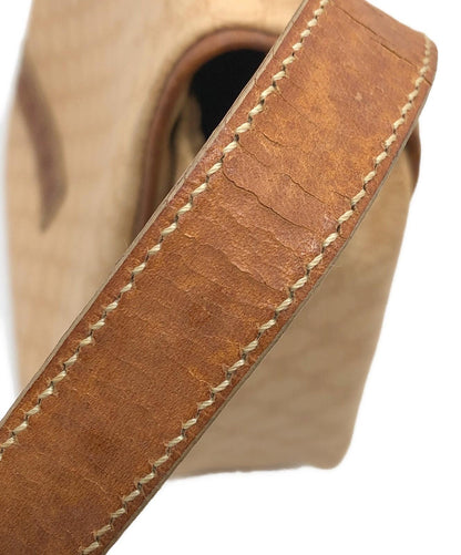 CELINE Shoulder Bag Purse OLD Macadam Beige Authentic