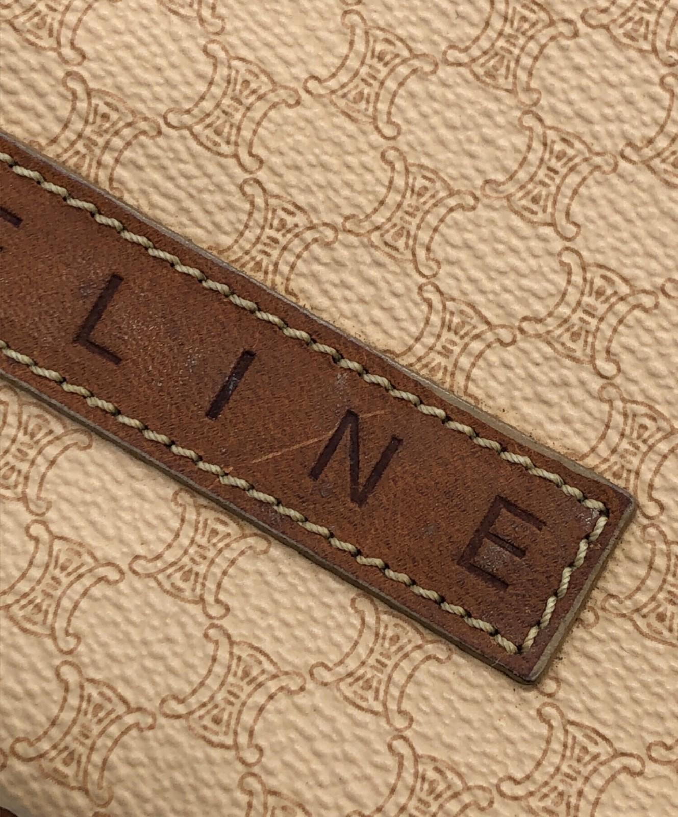 CELINE Shoulder Bag Purse OLD Macadam Beige Authentic