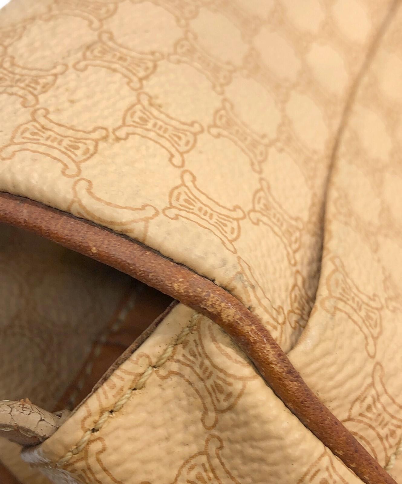 CELINE Shoulder Bag Purse OLD Macadam Beige Authentic