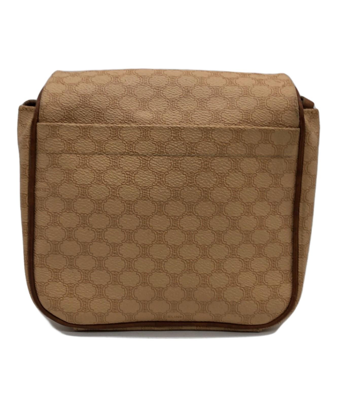 CELINE Shoulder Bag Purse OLD Macadam Beige Authentic