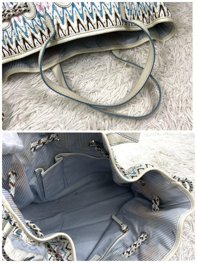 CELINE Hand Bag Tote Purse C Macadam Canvas Leather Blue Authentic