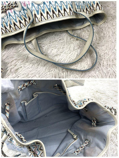 CELINE Hand Bag Tote Purse C Macadam Canvas Leather Blue Authentic