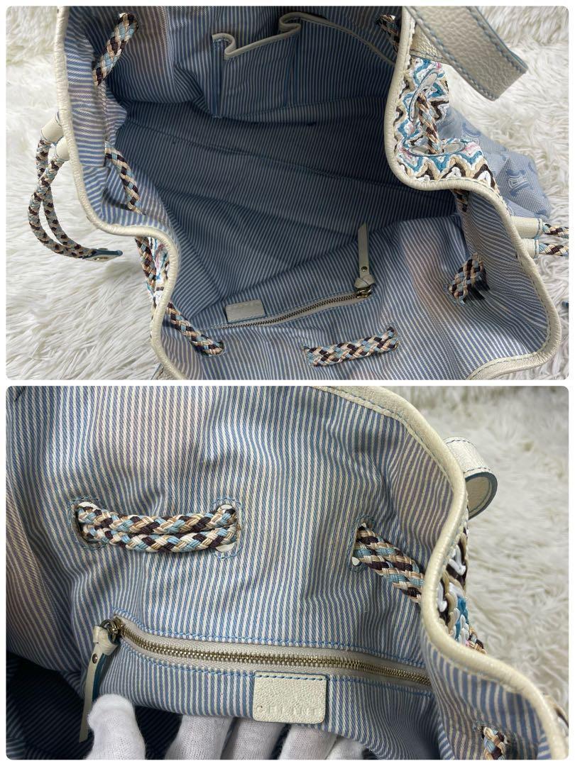 CELINE Hand Bag Tote Purse C Macadam Canvas Leather Blue Authentic