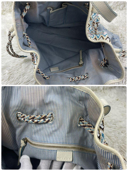 CELINE Hand Bag Tote Purse C Macadam Canvas Leather Blue Authentic