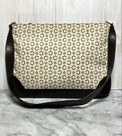 CELINE Shoulder Bag Purse C Macadam Canvas Leather Brown Off White Authentic