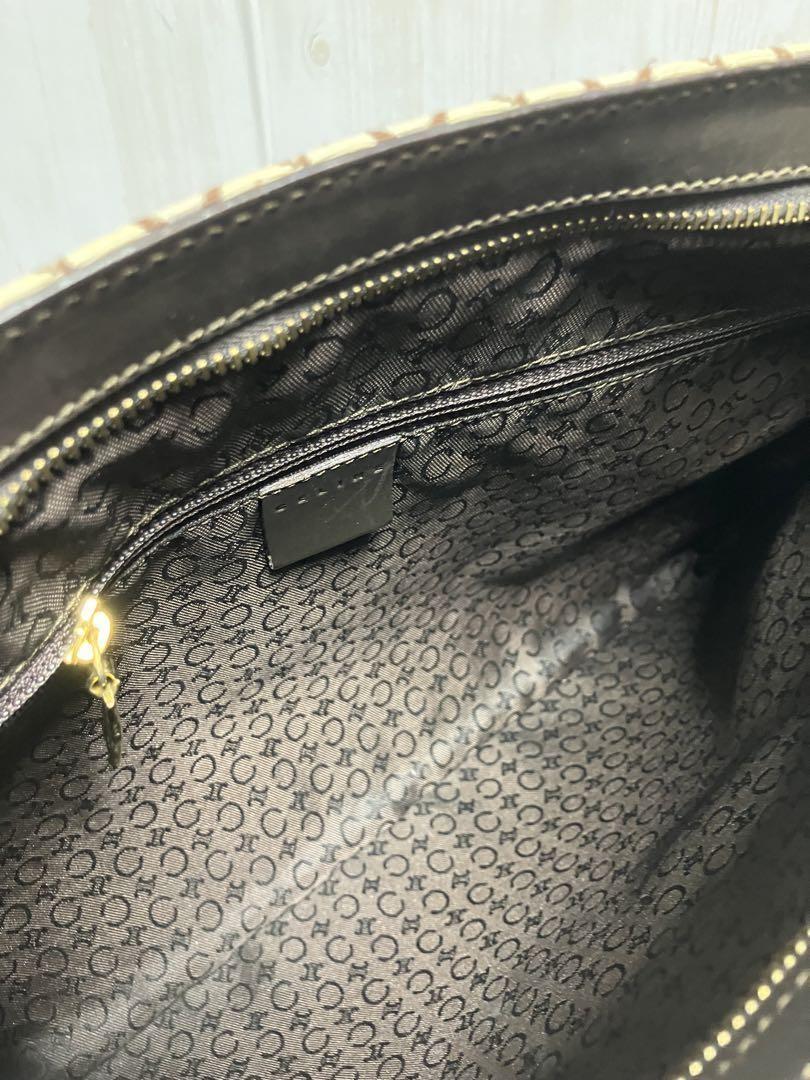 CELINE Shoulder Bag Purse C Macadam Canvas Leather Brown Off White Authentic