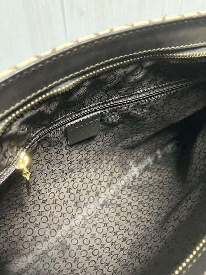 CELINE Shoulder Bag Purse C Macadam Canvas Leather Brown Off White Authentic